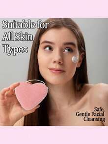 1 pezzo Spugna per il viso a forma di cuore rosa in konjac, tampone per lavaggio facciale delicatamente esfoliante, cuscinetto detergente naturale e morbido