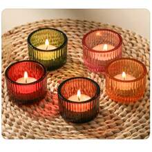 4/5/10/15 Candle Holders Set, 5.5cmX3.5cm Small Glass Tea Light Votive Candle Holders (Candles Not Included), Very Suitable For Wedding Table Center Decorations And Halloween, Christmas Holiday Parties, Birthday Parties, Home Decoration, Room Decoration, Etc.