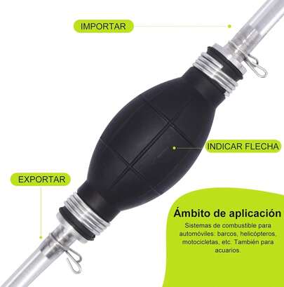 Bomba de Sifón de Gasolina, Bomba Manual de Transferencia de Combustible de Alto Flujo para Gasolina, Agua, Aceite,, con 2 Mangueras de PVC Premium
