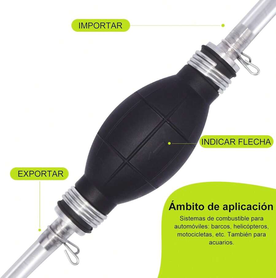 Bomba de Sifón de Gasolina, Bomba Manual de Transferencia de Combustible de Alto Flujo para Gasolina, Agua, Aceite,, con 2 Mangueras de PVC Premium - 1 - Ver 1