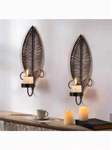 2 Stücke rustikale Wandkerzenhalter Set mit Blattdesign, Bauernhaus Metall Wandleuchten, dekorative Kerzenhalter für Wohnzimmer, Schlafzimmer, Flur