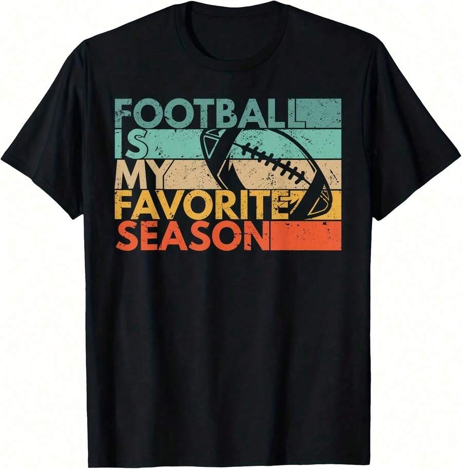 Football Is My Favorite Season Vintage Retro Football T-Shirt100 Percent Cotton Manfinity Men Mens Clothes 220g Heavy-Duty Pure Cotton T-Shirt, Fashionable And Comfortable Wo's Cotton T-Shirt - 黑色6 - 查看 1