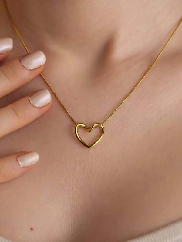 قلادة قلب أنيقة وبسيطة من قطعة واحدة، سلسلة ترقيق الصلب لا تبهت للنساء