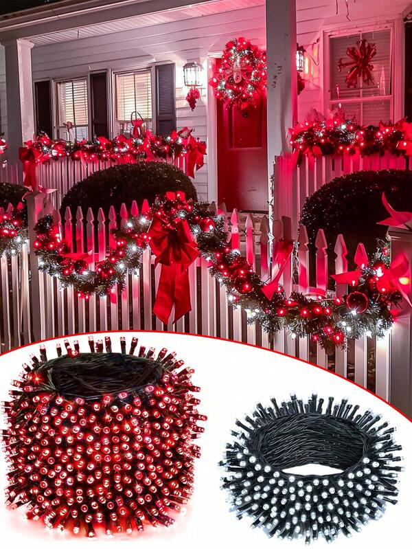 33ft Fairy Lights, Suitable For Holiday Parties & Outdoor Use, Waterproof Design With 8 Flashing Modes, Christmas Decorative Lights With 100 LED Bulbs, Ideal For Winter Parties, Valentine's Day, New Year Celebrations And Home Decor (Red/White)