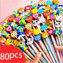 10/30/40/Pcs Cartoon Rubber Pencil Creative Children's Pencil Elementary School Writing Pen, Cartoon Rubber Pencil, Cute Pencil, [Eraser, Pencil Color Style Random, Comes With 1 Pencil Knife Color Random], School Supplies,Back To School - Multicolor - View 8