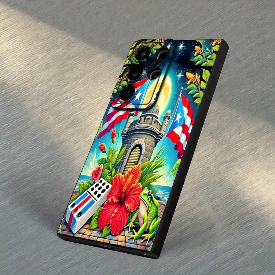 A Creatively Designed And Popular TPU Phone Case With The Puerto Rico Flag, Suitable For Samsung Galaxy Series Phones Including A05, A15, A14, A13, A52, A23, A53, A54, S23, A32, A25, S20, S21, S24, Fe, Uhd, 4G, And 5G. - 黑色 - 查看 1