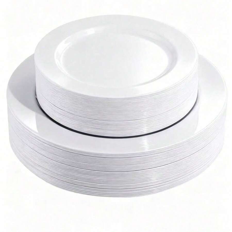 50/25/7/1pc White Solid Color Plates, Food Trays, Fruit Salad Plates, Dinner Plates, Dishwasher Reusable Salad Tableware, Suitable For Wedding Decor, Christmas Decor, Birthday Party, Family Gathering, Outdoor Team Building, School, Restaurant And Kitchen Party Supplies, Household & School Seasonal Gifts