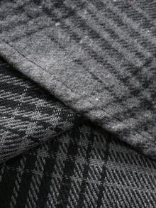 男士厚格子法兰绒长袖衬衫，商务休闲，灰色 - 灰色 - 查看 7