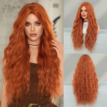 7JHH WIGS 28 英寸宽松长波浪姜黄色假发，适合时尚女性，华丽姜橙色中分波浪假发，柔软合成耐热纤维头发，自然赤褐色替换假发，适合女孩日常佩戴、音乐节派对角色扮演使用 - 薑色 - 查看 13