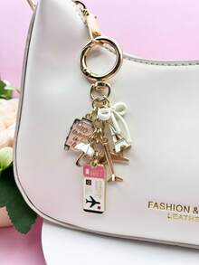 1pc Elegant Pink Bow Travel Keychain Pendant, Oil Drop Airplane, Eiffel Tower, DIY Jewelry, Handbag Charm, Luggage Decoration, Shoulder Bag Accessory, Multifunctional Bag Charm, Car Decor, Cute Gothic Y2K Style, Holiday Gift
