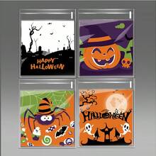 50Pcs/100pcs Cartoon Halloween Pumpkin Ghost Spider Bat Self-Seal Gift Bags,Cookie Candy Bag,Trick Or Treat,Party Favor,Assorted Patterns Treats And Snacks Bags For Halloween Party,Halloween Decoration