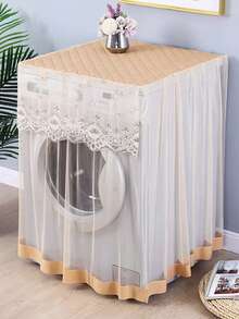 Capa protetora para máquina de lavar com borda de renda, design com abertura lateral, compatível com máquinas de lavar automáticas de 8 a 10 kg, organizador de armazenamento para eletrodomésticos, ideal para casamentos, festas, Dia das Mães, decoração de quarto, jardim, cozinha, verão, praia, itens essenciais para viagens, decoração de ambientes, formato de almofada, formatura. - Multicolorido - Ver 4