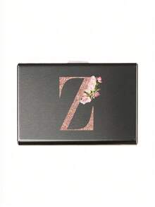 Estuche de tarjetas delgado con 6 ranuras para tarjetas, con patrón de iniciales de la A a la Z en color oro rosa, billetera portadora de identificación y tarjetas de crédito, minimalista y delgado de metal de aluminio, cartera RFID para mujeres y organizador de tarjetas de metal para hombres