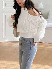 2025秋冬长袖露肩设计毛衣