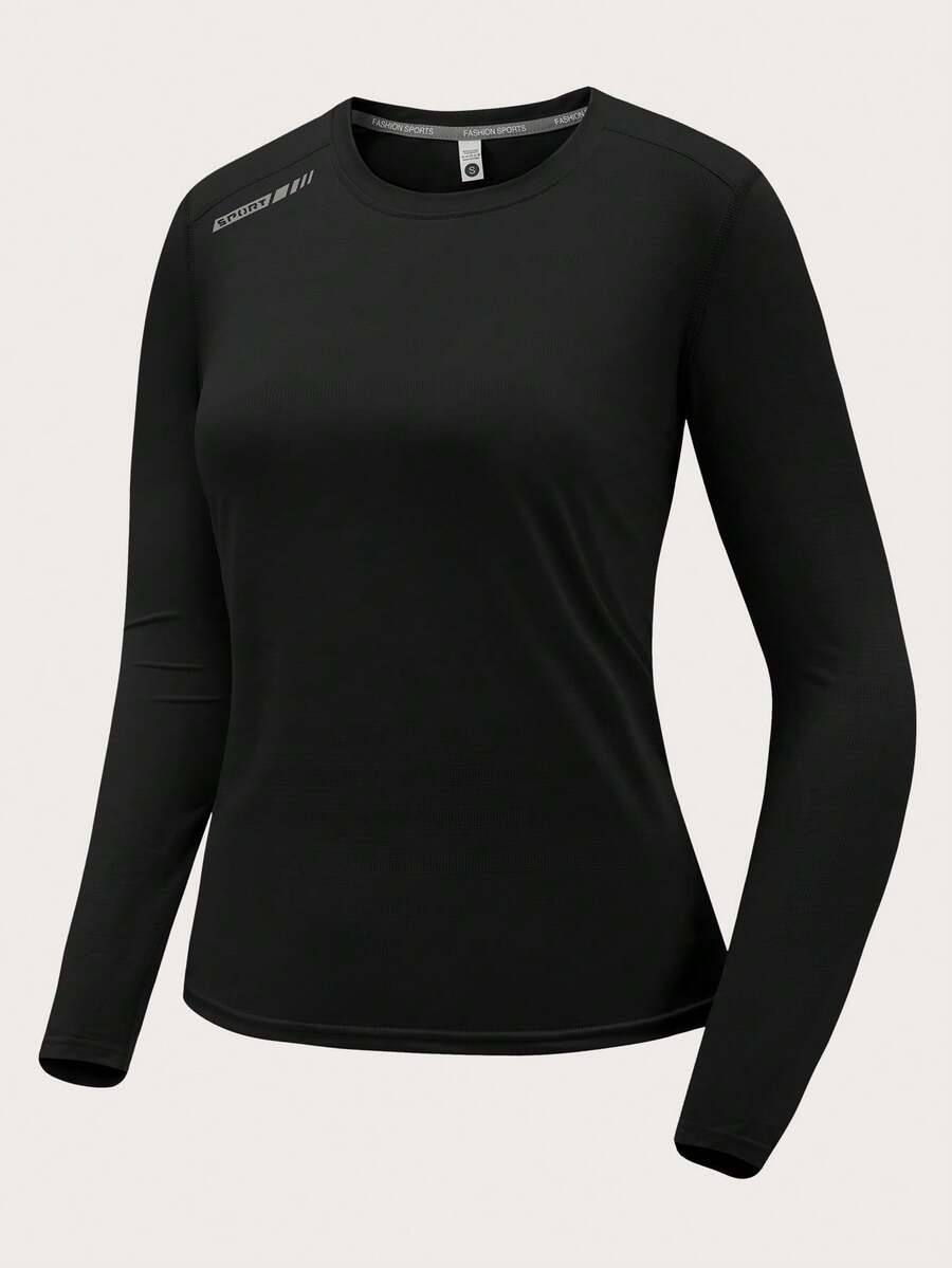 Women's UPF Long-Sleeve Sun Protection T-Shirt – Quick-Dry Ice-Silk Running Top, Lightweight Breathable Gym Shirt With Thumb Holes, Cooling Hiking Base Layer For Spring/Autumn Jogging, Yoga, Fitness & Daily Casual Wear - Black - View 1