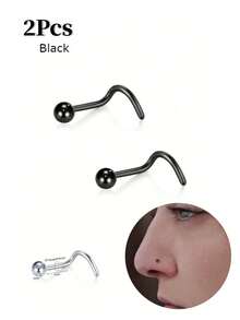 2 piezas Anillos y pendientes para la nariz de acero inoxidable, joyería de perforación de nariz con bola de 2MM para mujeres