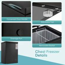 99 Litre Freestanding Chest Freezer, Adjustable Feet & 7- Level Temperature Controls, Ideal For Kitchens, Outbuildings & Garages, 4 Star Freezer Rating, New Black - Xem 4