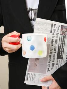 1个创意陶瓷马克杯，球形手柄，手绘点状图案，两种款式可选，适合家庭/餐厅使用，可作咖啡杯、牛奶杯，个性化礼品，女士礼品，妈妈礼品，生日礼品 - 彩色 - 查看 1