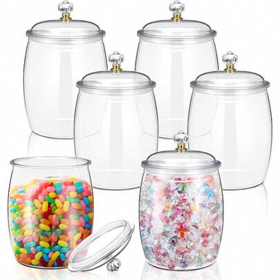 Nuogo 6 Pcs Plastic Candy And Cookie Jar With Lids Decorative Apothecary Jars Candy Buffet Containers Clear Airtight Food Storage Canister Home Decoration 42 OzClassic