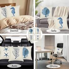 Juego de 4 Cojines Decorativos Sala, Fundas para Cojines de Sala de 45x45cm, Fundas para Cojines con Cierre de Cremallera Oculto, Algodón de Lino, para Cama () - Azul - Ver 5