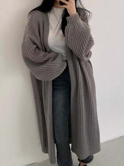 كارديجان محبوك بأكمام جرس، لمظهر مريح وعصري، لون أحادي، للنساء، للخريف/الشتاء، عيد الحب، ملابس عيد الحب للنساء