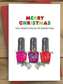 Tarjeta de Navidad divertida con esmalte de uñas y sobre - "Feliz Navidad" Saludo humorístico para mujeres, diseño de papel hecho a mano con botellas de esmalte de uñas festivas, perfecto para esposa, mamá, hija, tía, hermana, ocasiones especiales, ideal para Navidad