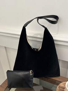 Large Capacity Suede Tote Bag For Women 2026 New Korean Style Premium Fashion Casual Versatile 2 Pieces Set Shoulder Commuter Shopping Bag - Black - View 8