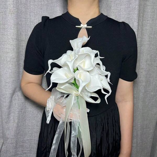 Bridal Bouquet Bridesmaid Holding Flower Real Touch Calla Lily Artificial Flowers Wedding Bridal Bouquet Floral Arrangements Decor,Wedding Photography Props Bridal Bouquets