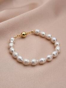 1pc 18K Gold-Plated Natural Pearl Bracelet, Suitable For Women Birthday Gift Or Party Wear