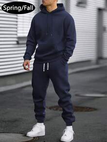 Men's Lightweight Regular Fit Hoodie And Sweatpants Set, Solid Color Basic Style, Fashion Casual Outfit With Pockets And Drawstring Waist, Suitable For Spring/Autumn, Great Gift For Husband/Boyfriend, Streetwear, Commuting, Outdoor Activities, Holidays