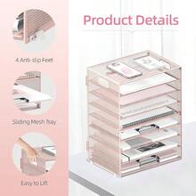 Organizador de computadora de 9 niveles con asas, organizador de malla para archivos, organizador de computadora para oficina, hogar, escuela, color rosa - Organizador de computadora rosa + 1 paquete - Ver 5