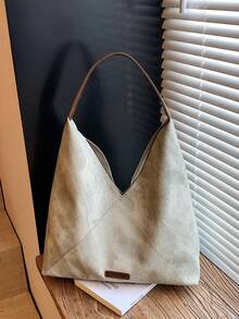 New Women's One Shoulder Crescent Bag, Large Capacity Mother-Child Tote Bag, Solid Color PU Denim Floral Pattern, Fashionable High-Quality Feel, Suitable For Travel, Shopping, Commuting, Versatile Handbag