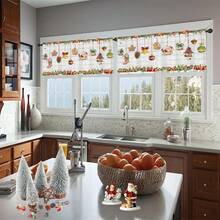 1 buc/2 buc Perdea de Crăciun cu Imprimare 2D Plată, Set de Valance de Bucătărie, 52in*18in, 26in*36in - Moș Crăciun, Ace de Pin, Glob de Arc, Ciorap de Crăciun, Design Căsuță de Turtă Dulce, Fundal cu Stea din Lemn, Fibră de Poliester Semitransparentă, Buzunare cu Bară, Perdea Mică pentru Bucătărie, Living, Dormitor - Perdea de Sărbători de Iarnă, Lavabilă la Mașină, Decorațiune de Fereastră de Crăciun