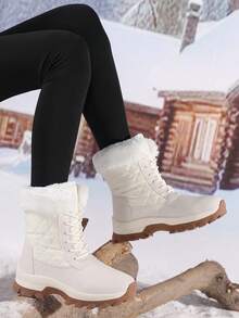 女式冬季高帮百搭翻领保暖内衬保暖雪地靴、女式户外防滑登山靴、新款女式加大码高帮防滑高筒靴、女式保暖内衬厚底靴、女式圆头系带高筒靴、时尚保暖女式雪地靴、女式冬季户外登山靴 - 米色 - 查看 8