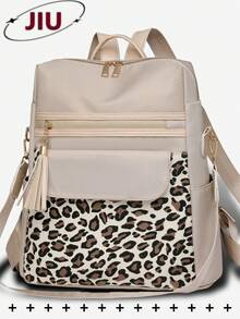 Anti-Theft Leopard Print Tassel Nylon Backpack For Women, Multi-Functional And Stylish Daily Bag, Multi-Pocket Lightweight Travel Bag, Large Capacity Simple School Bag, Convenient Book Bag, Suitable For Students, Nurses, Teachers, Business People, Travel And Vacation, Business Trips, Daily Commuting, Shopping, Office, Dating, Hiking, Training, Work, Birthday Gifts, Holiday Gifts - Multicolor - View 13