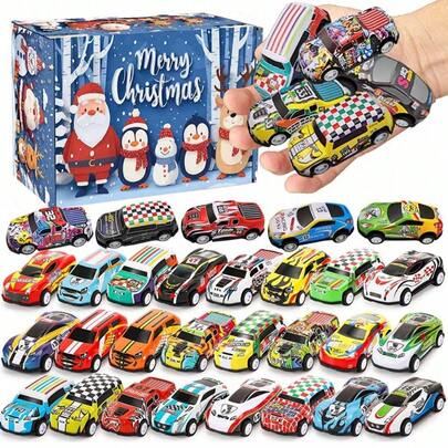 11/13/17/21 chiếc xe đồ chơi kéo bằng kim loại có hộp màu Giáng sinh, đồ chơi, xe hơi dự tiệc, xe đua, đồ chơi nhồi Pinata, quà tặng dự tiệc, giải thưởng lễ hội, quà tặng dự tiệc ngày lễ tình nhân và quà tặng dự tiệc Giáng sinh (ngẫu nhiên)