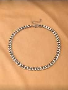 1pc Solid Color Vintage Style Chain Necklace, Suitable For Daily Wear