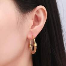 6pcs Fashionable Bestselling Mesh Wrapped Hoop Earrings, New Chinese Style Stainless Steel Woven Circle Earrings, Elegant
