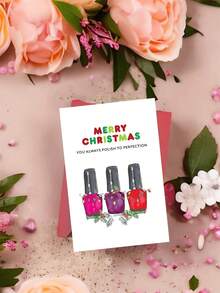 Tarjeta de Navidad divertida con esmalte de uñas y sobre - "Feliz Navidad" Saludo humorístico para mujeres, diseño de papel hecho a mano con botellas de esmalte de uñas festivas, perfecto para esposa, mamá, hija, tía, hermana, ocasiones especiales, ideal para Navidad