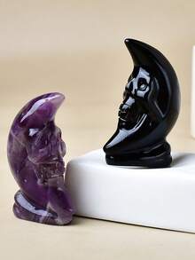 Exquisite Natural Crystal Carving Moon Skull Unique Design, Healing Crystal, Stones Containing Energy, Energy Healing Meditation Stone, Perfect For Home Decor & Gift Giving, For Pocket Decoration, For Holiday Gift, From The Brand CUPIDCRYSTAL