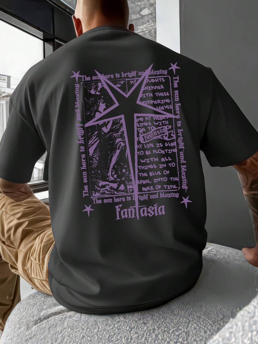 Street Life Camiseta de manga corta casual de verano para hombres con estampado de lema "Fried Snow" - Negro - Ver 1