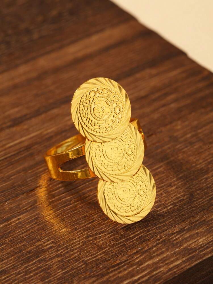 1 件复古不对称图案 18K 镀金女士戒指 - 金黃色 - 查看 8