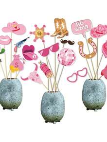 1 Set Western Style Denim Photo Prop Set, Cowgirl Western Party Decorations & Photo Booth Props, Suitable For Wild West Themed Party