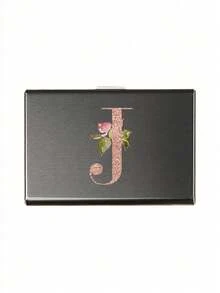 Estuche de tarjetas delgado con 6 ranuras para tarjetas, con patrón de iniciales de la A a la Z en color oro rosa, billetera portadora de identificación y tarjetas de crédito, minimalista y delgado de metal de aluminio, cartera RFID para mujeres y organizador de tarjetas de metal para hombres