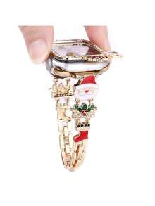 1pc Christmas Watch Band/Case Suitable For Apple Watch SE/8/7/6/5/4 Series 40/41mm And 44/45mm, Unique Hollow-Out Design With PC Hard Shell Material + Colorful Rhinestone Metal Frame - Direct Touch Screen With No Delay, Lightweight And Durable, Metal Band With Adjustable Folding Clasp, Great Gift - Watch Accessories (Not A Set, Watch Case And Band Sold Separately)