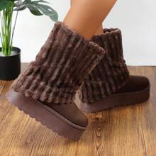 lunryet Women's Platform Fur Boots, Fuzzy Fleece Lined Ankle Booties, Anti-Slip BONA-6 - 棕色 - 查看 3