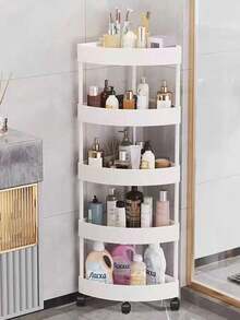 1个多功能塑料置物架，多层落地式收纳架，适用于厨房、浴室、淋浴角、客厅、卧室化妆品收纳，便携式壁挂式转角置物架 - 彩色 - 查看 4