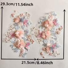 1 件 3D 花卉蕾丝刺绣贴花补丁，涤纶纤维，带珠子和水钻，粉色和白色花卉图案，适用于工艺品、婚礼新娘装饰、家居装饰、美术用品、针织、刺绣补丁，饰有珠子和水钻 3D 花卉蕾丝贴花，用于服装和连衣裙装饰、刺绣蕾丝、缝纫蕾丝、蕾丝刺绣