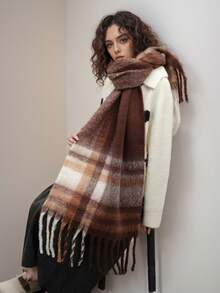 1 szt. damski, kolorowy, pasiasty, elegancki, uniwersalny szalik/ocieplacz na szyję z poliestru, wygodny i przyjazny dla skóry, do noszenia w pomieszczeniach i na zewnątrz, jesień/zima