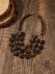 1pc Resin & Coconut Shell Handmade Beaded Multi-Layer Necklace, Short Necklace Suitable For Beach, Travel, And Daily Wear